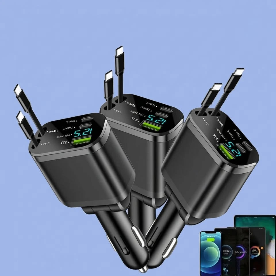5-in-1 Car Fast Charger with Retractable Cable