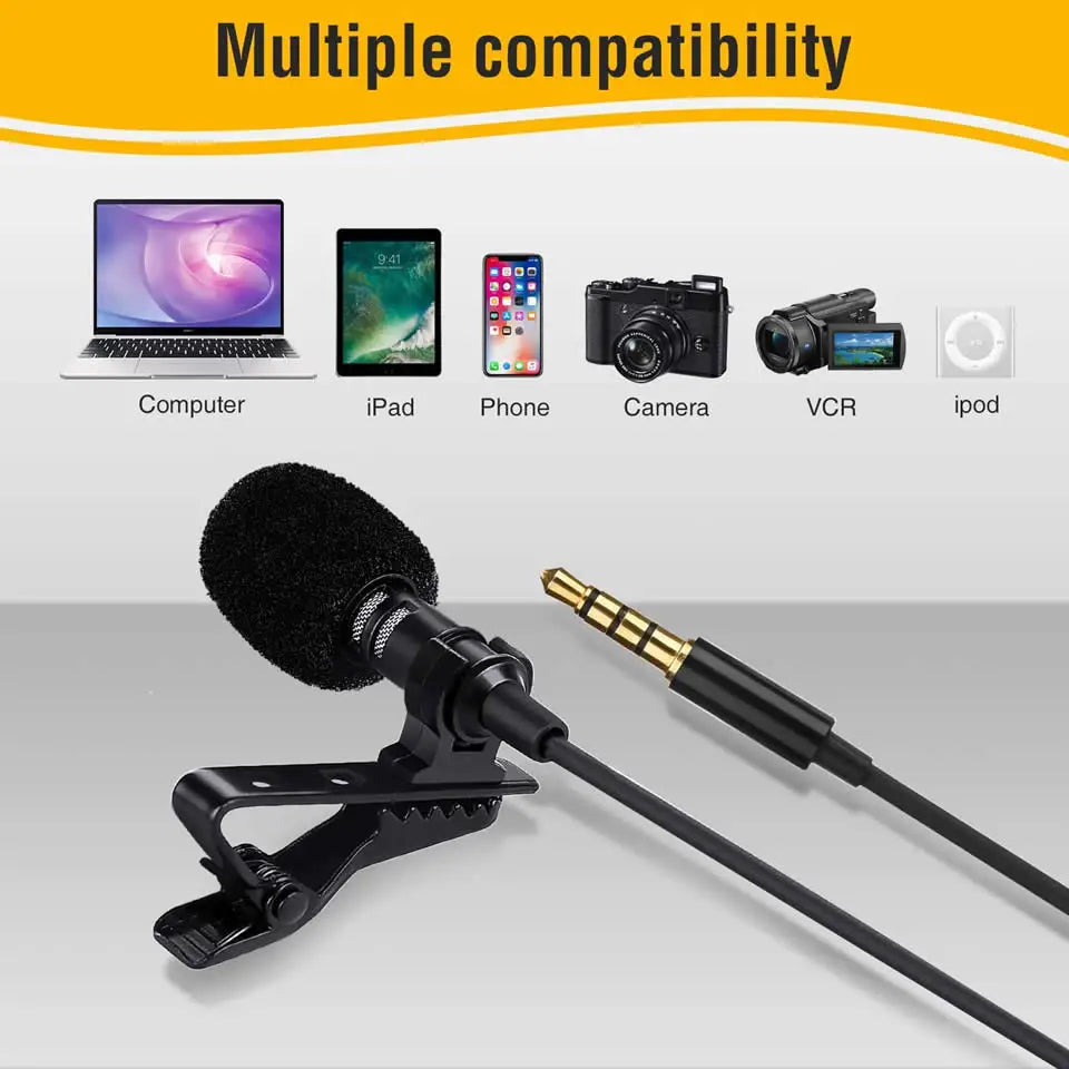 Lavalier Clip-On Microphone – 1.5m 3.5mm Audio Mic