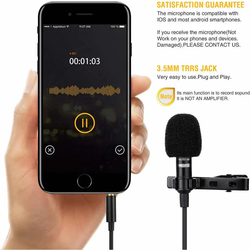 Lavalier Clip-On Microphone – 1.5m 3.5mm Audio Mic