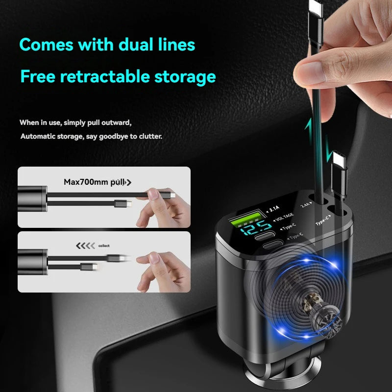5-in-1 Car Fast Charger with Retractable Cable