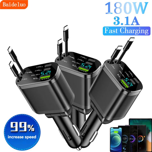 5-in-1 Car Fast Charger with Retractable Cable