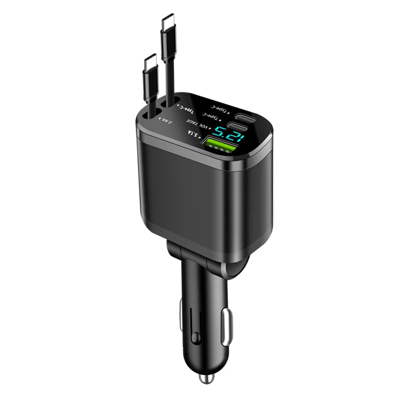5-in-1 Car Fast Charger with Retractable Cable