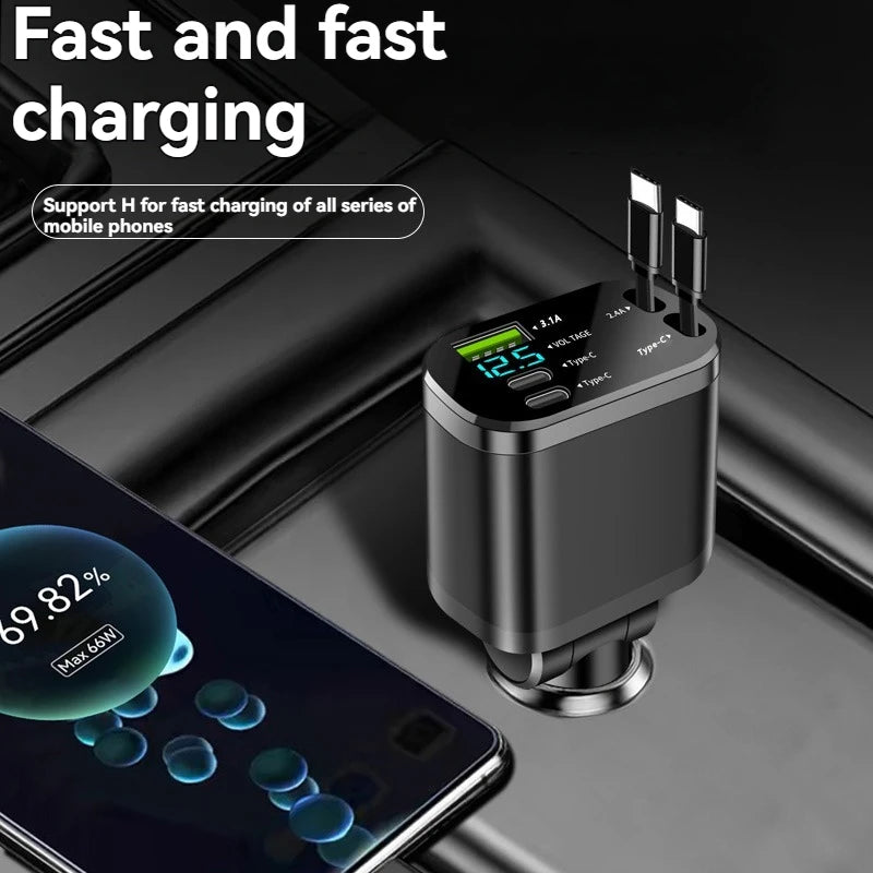 5-in-1 Car Fast Charger with Retractable Cable