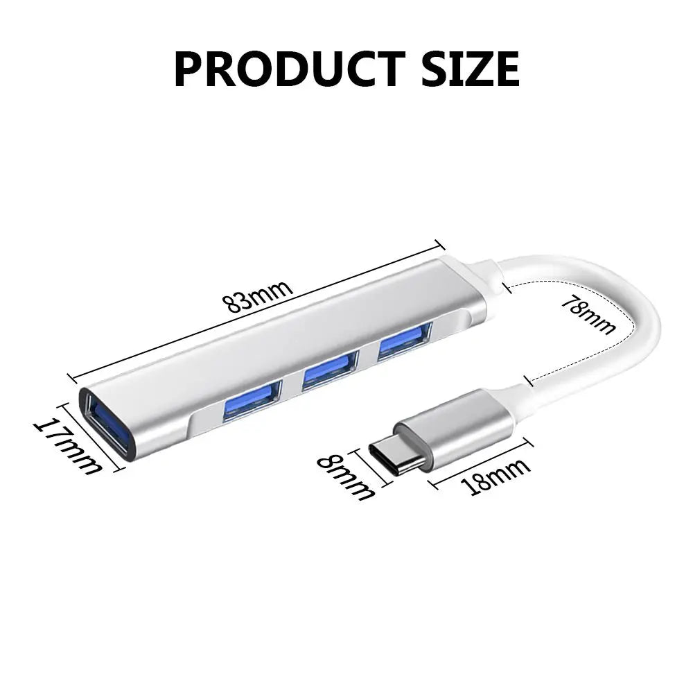 4-in-1 USB-C Hub – High-Speed Adapter for Laptop & PC