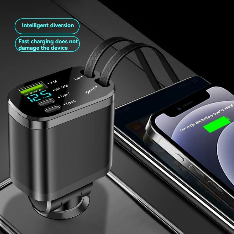 5-in-1 Car Fast Charger with Retractable Cable